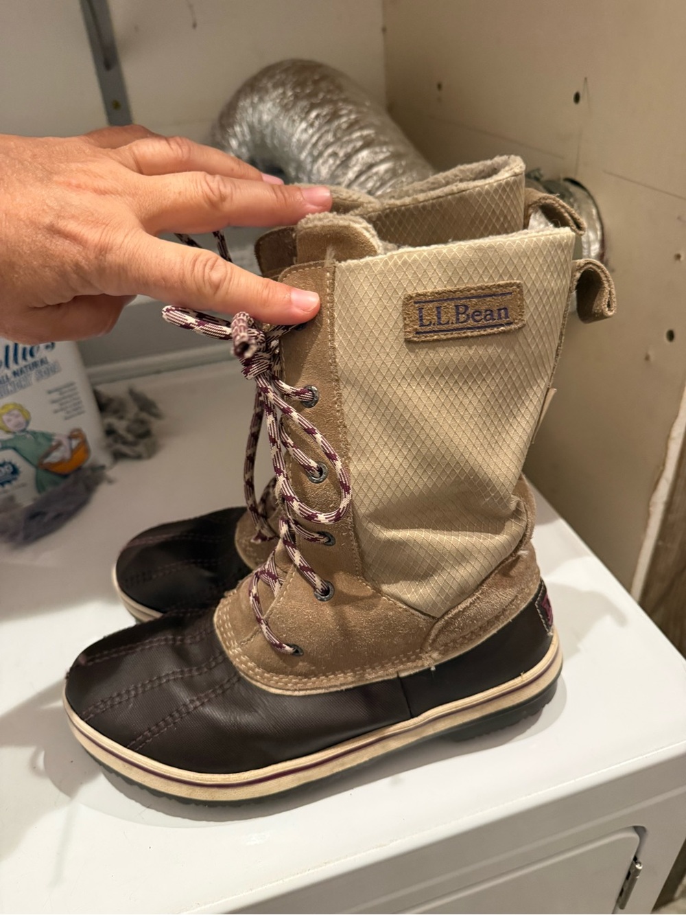 L.L. Bean Kids Tan and Brown Lace-Up Waterproof Boots